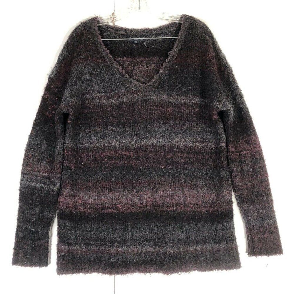 American Eagle Pullover Sweater Ladies Large Gray Wine V Neck Acrylic Wool Blend